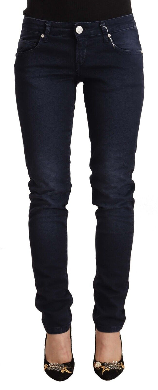 Acht – Blaue, verwaschene Slim-Fit-Jeans aus Baumwolle mit niedriger Taille