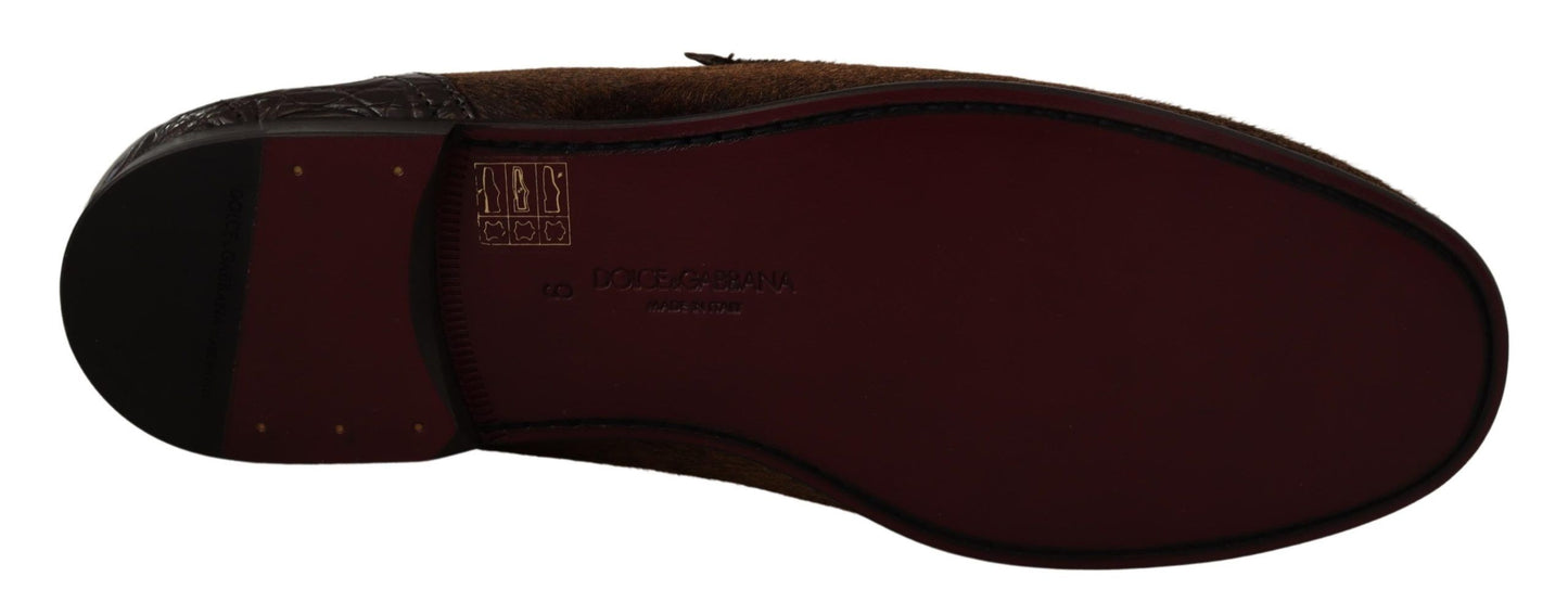 Dolce &amp; Gabbana Schuhe Kleid Loafers Braun Leder Slip Schuhe
