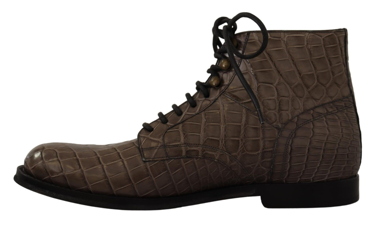 Dolce &amp; Gabbana – Graue Derby-Stiefel aus Krokodilleder