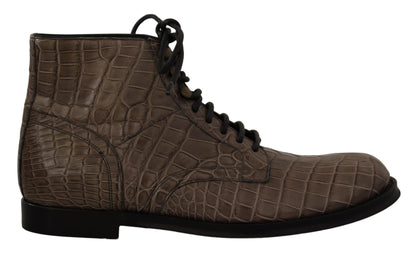 Dolce &amp; Gabbana – Graue Derby-Stiefel aus Krokodilleder