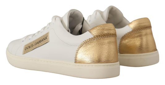 Dolce &amp; Gabbana – Niedrige Sneakers aus weißem und goldenem Leder