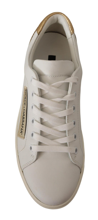 Dolce &amp; Gabbana – Niedrige Sneakers aus weißem und goldenem Leder