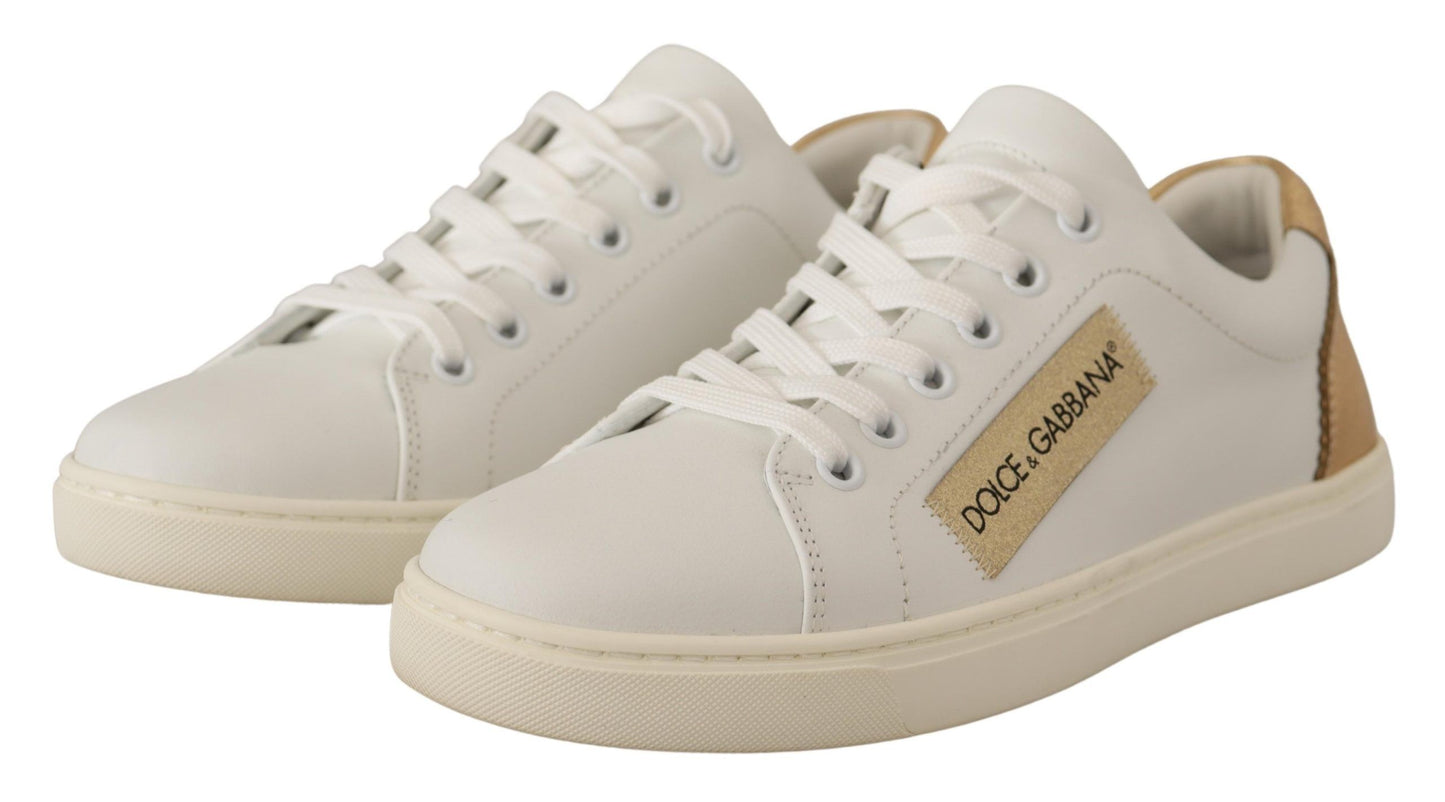 Dolce &amp; Gabbana – Niedrige Sneakers aus weißem und goldenem Leder