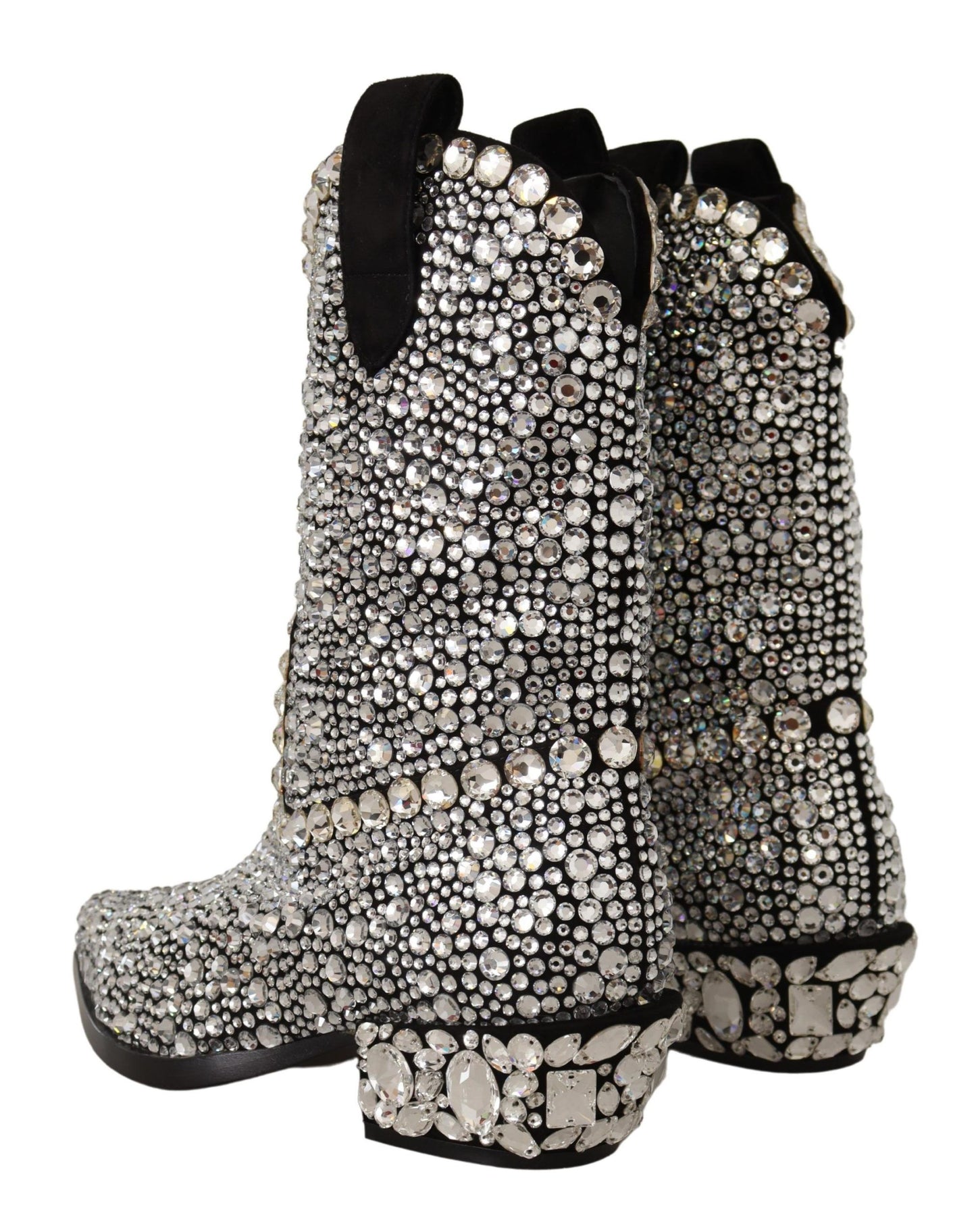 Dolce &amp; Gabbana Cowgirl-Stiefel aus schwarzem Wildleder mit Strass-Kristallen