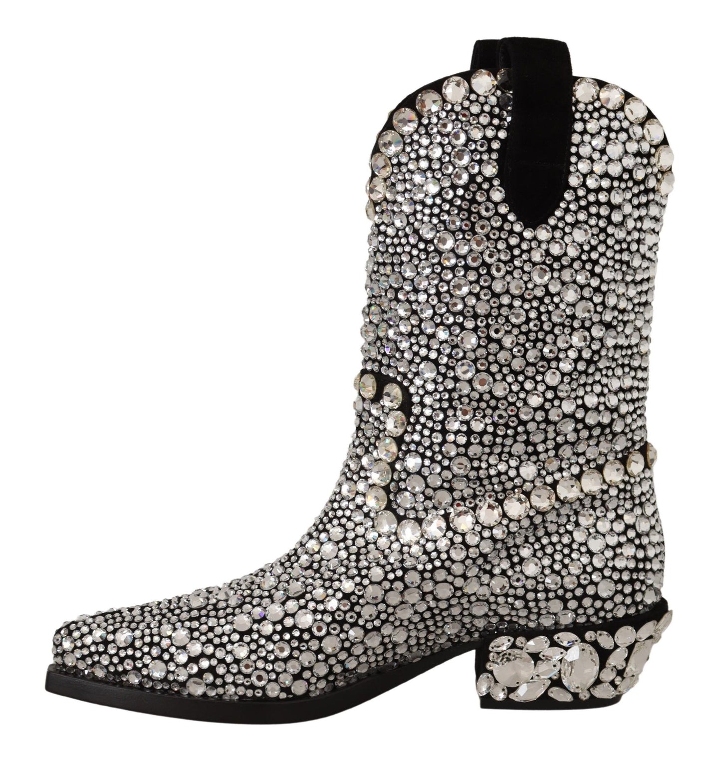 Dolce &amp; Gabbana Cowgirl-Stiefel aus schwarzem Wildleder mit Strass-Kristallen