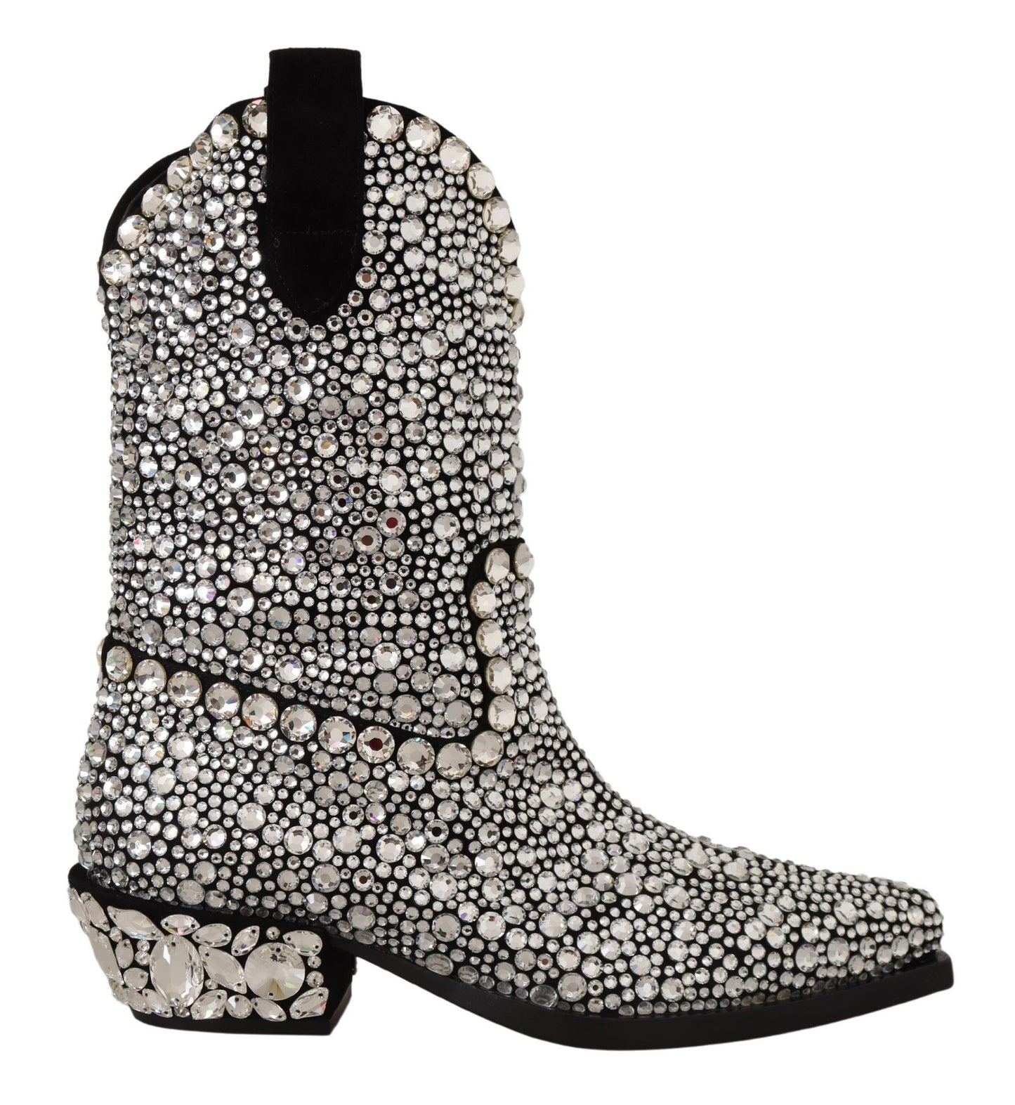 Dolce &amp; Gabbana Cowgirl-Stiefel aus schwarzem Wildleder mit Strass-Kristallen