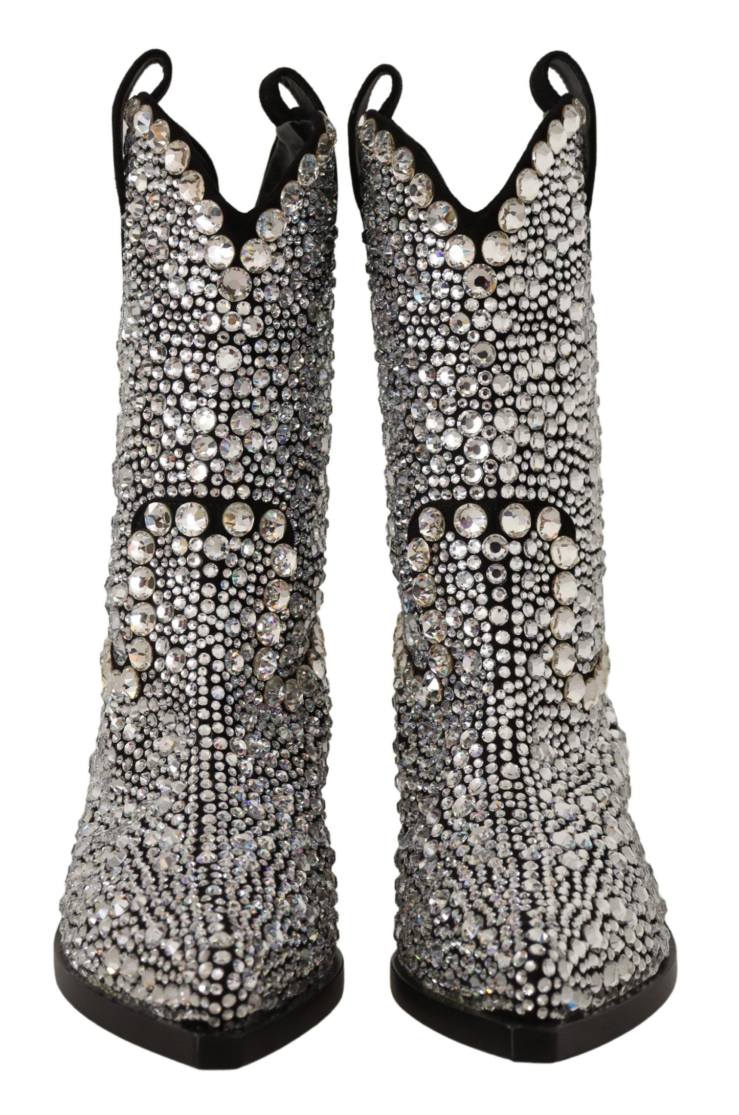Dolce &amp; Gabbana Cowgirl-Stiefel aus schwarzem Wildleder mit Strass-Kristallen