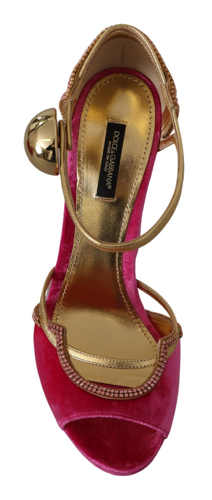 Dolce &amp; Gabbana Rosa Samt Kristall Knöchelriemen Sandalen Schuhe