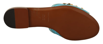 Dolce &amp; Gabbana Blaue Kristallsandalen aus exotischem Leder mit blauen Kristallen