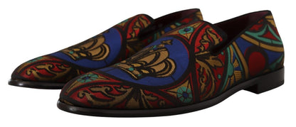 Dolce &amp; Gabbana – Mehrfarbige Jacquard-Hausschuhe mit Kronenmotiv, Halbschuhe