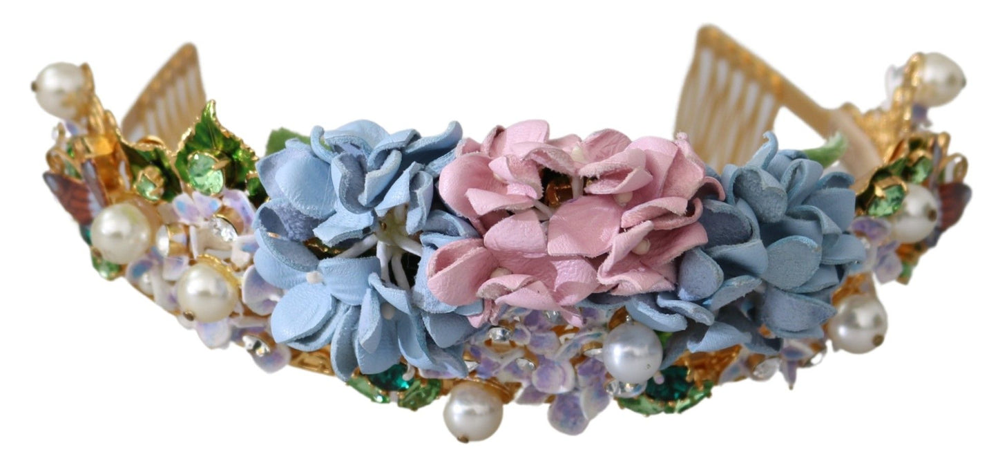 Dolce &amp; Gabbana Gold Kristall Lila Hortensia Stirnband Krone Diadem