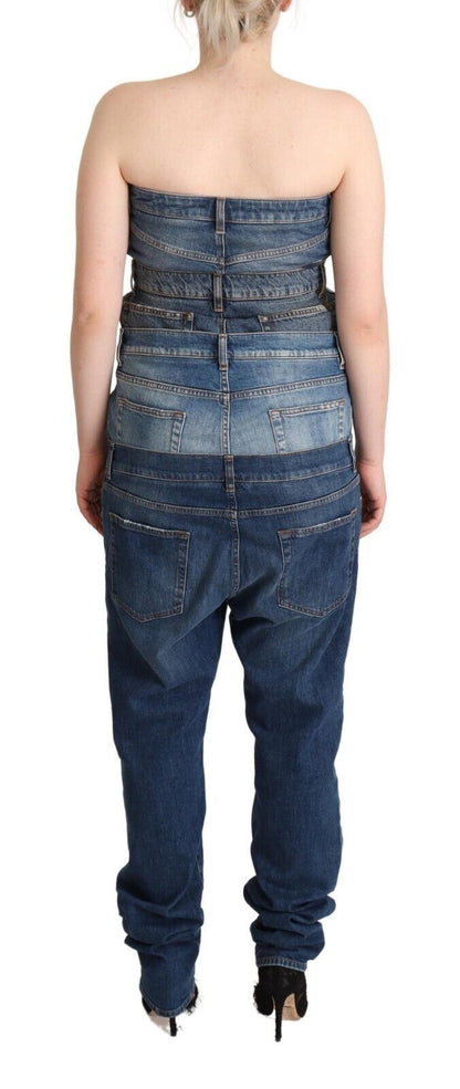 Dolce &amp; Gabbana – Dunkelblaues, trägerloses Jeans-Jumpsuit-Kleid aus Baumwolle