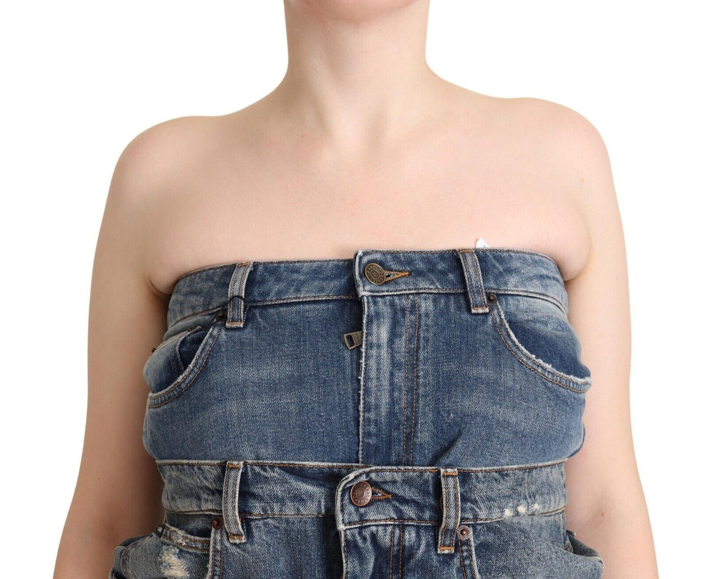 Dolce &amp; Gabbana – Dunkelblaues, trägerloses Jeans-Jumpsuit-Kleid aus Baumwolle