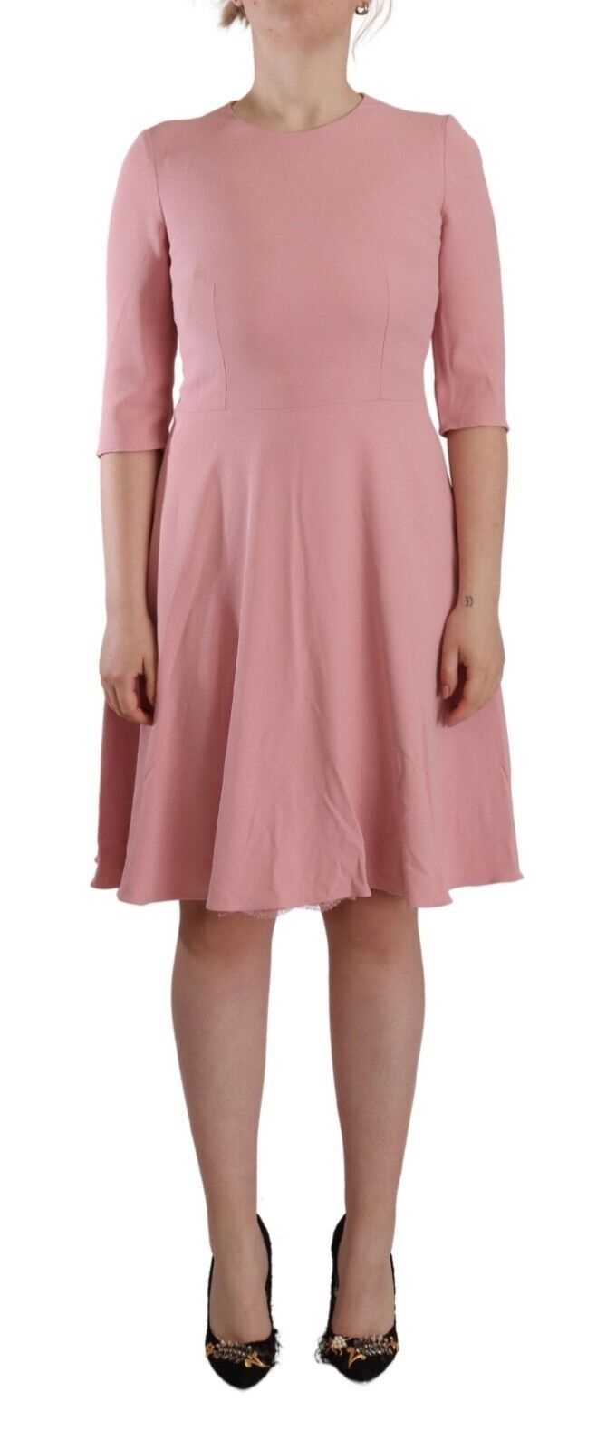 Dolce &amp; Gabbana – A-Linien-Kleid aus Viskosemischung mit 3/4-Ärmeln, Rosa