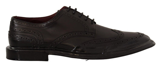 Dolce &amp; Gabbana – Formelle Oxford-Derby-Schuhe aus schwarzem Leder mit Flügelkappe