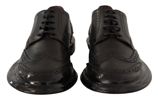 Dolce &amp; Gabbana – Formelle Oxford-Derby-Schuhe aus schwarzem Leder mit Flügelkappe