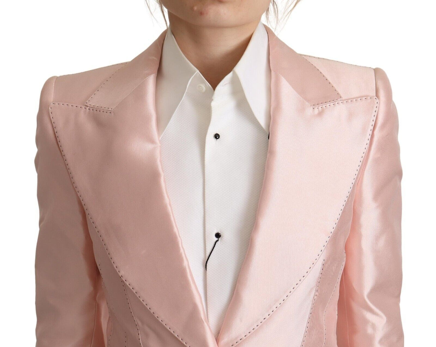 Dolce &amp; Gabbana – Blazer-Manteljacke aus rosa Satin mit langen Ärmeln