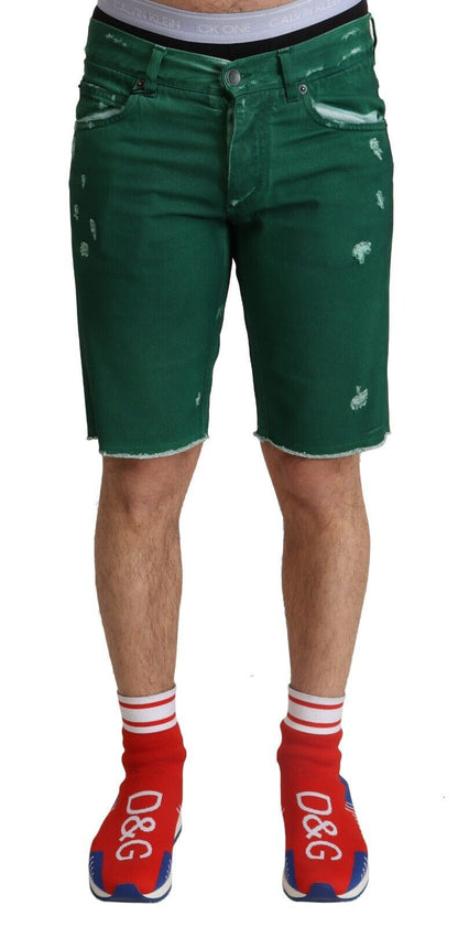 Dolce &amp; Gabbana Grüne zerfetzte Baumwoll-Bermudashorts für Herren