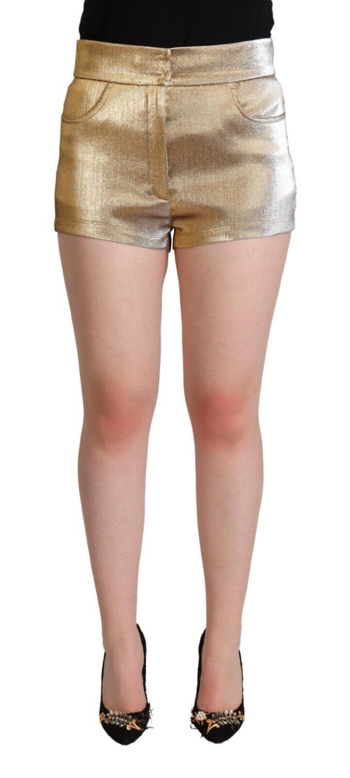 Dolce &amp; Gabbana – Hotpants-Shorts aus Baumwolle in Metallic-Gold mit mittlerer Taille