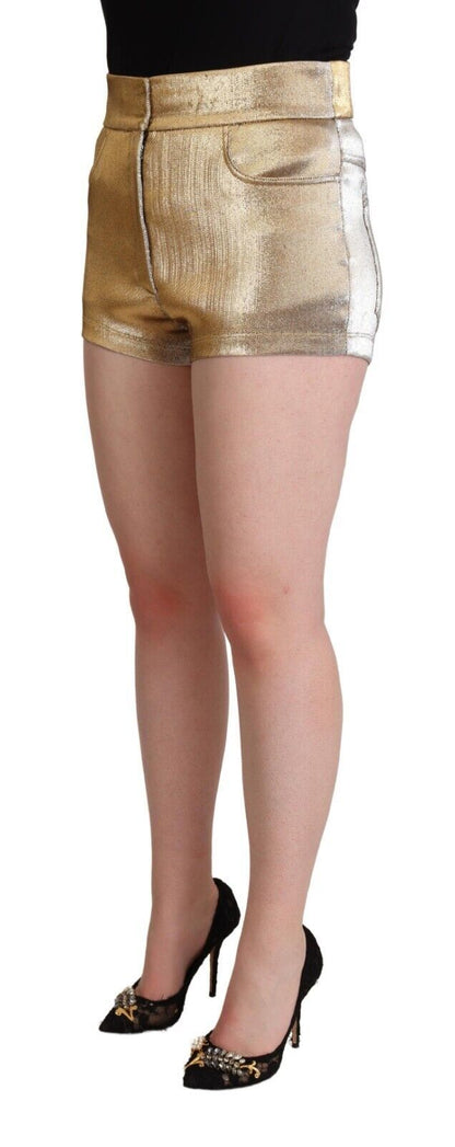Dolce &amp; Gabbana – Hotpants-Shorts aus Baumwolle in Metallic-Gold mit mittlerer Taille