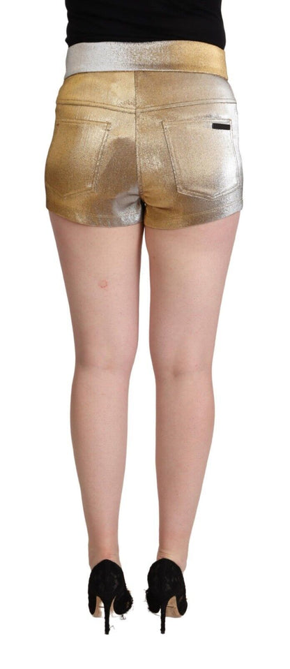 Dolce &amp; Gabbana – Hotpants-Shorts aus Baumwolle in Metallic-Gold mit mittlerer Taille