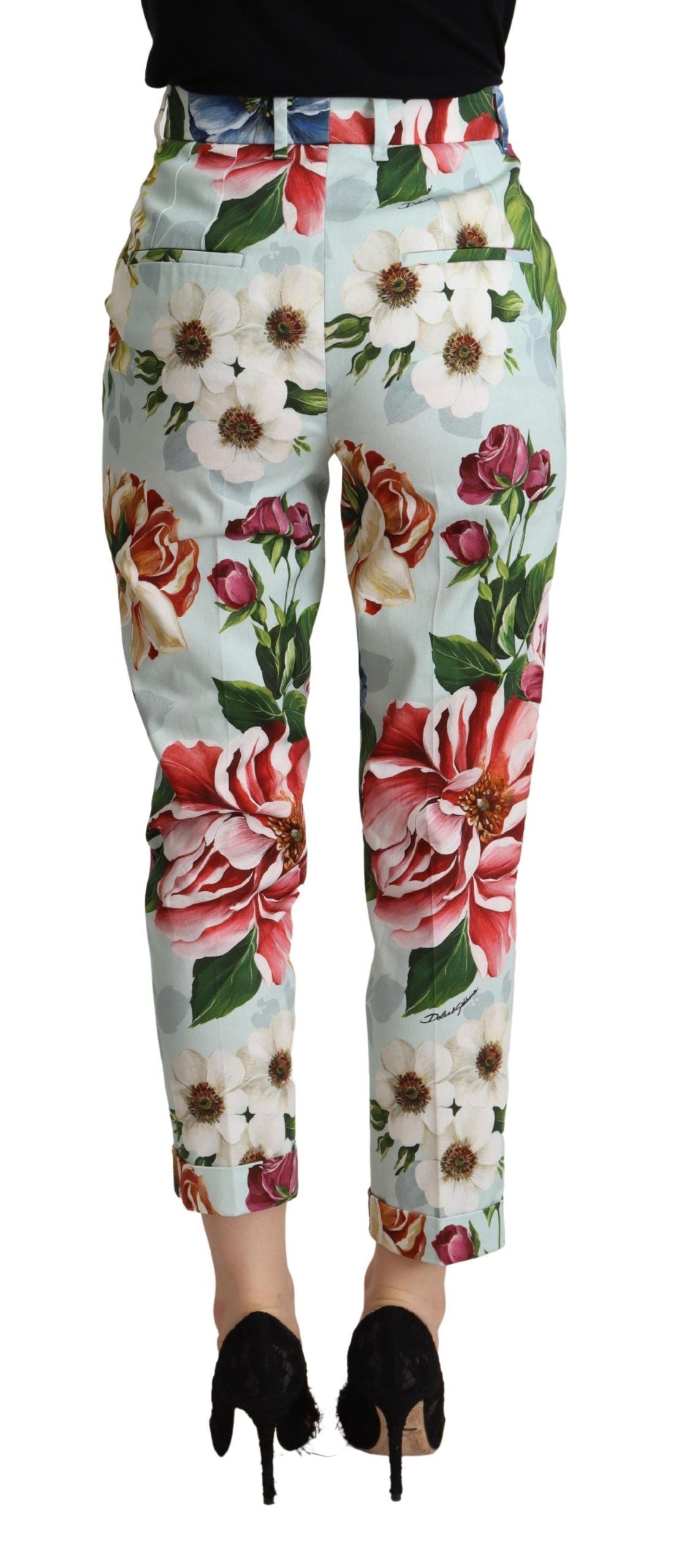Dolce &amp; Gabbana – Hellblaue, konisch zulaufende Baumwollhose mit Fiori-Print