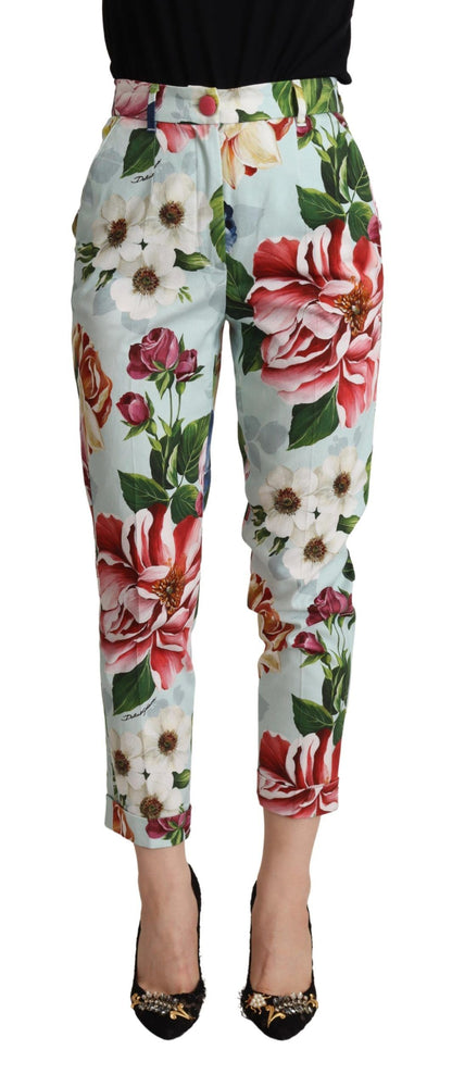 Dolce &amp; Gabbana – Hellblaue, konisch zulaufende Baumwollhose mit Fiori-Print