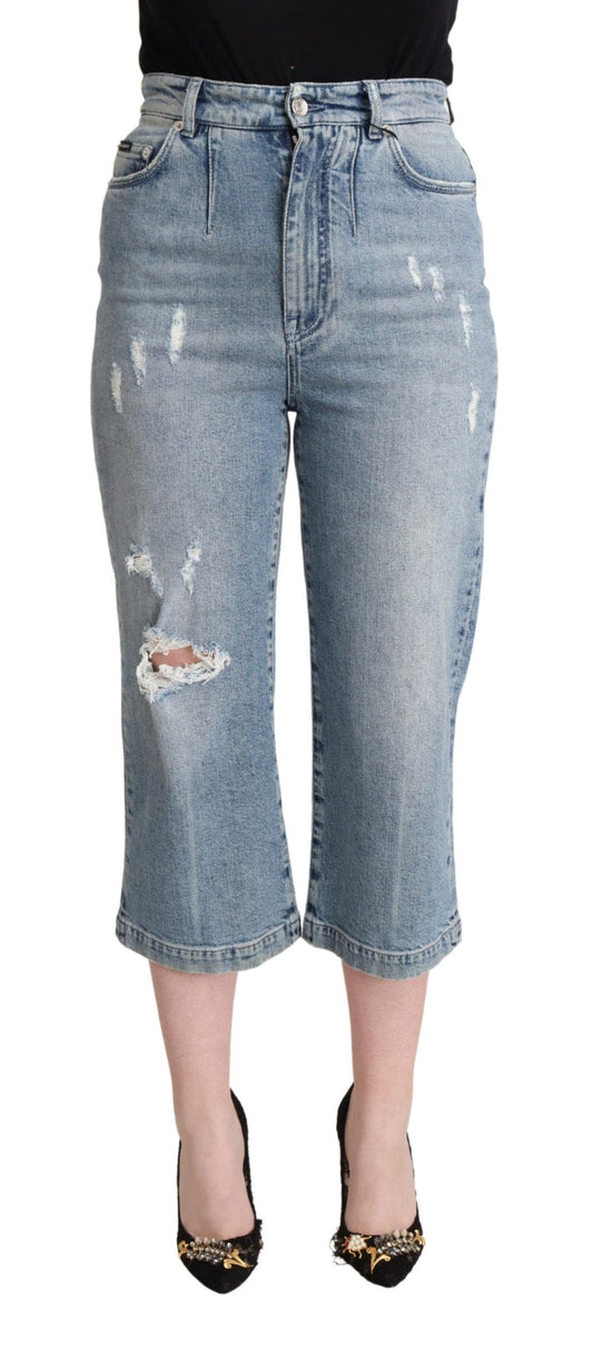 Dolce &amp; Gabbana – Capri-Crop-Jeans aus zerfetztem Baumwolldenim in Blau