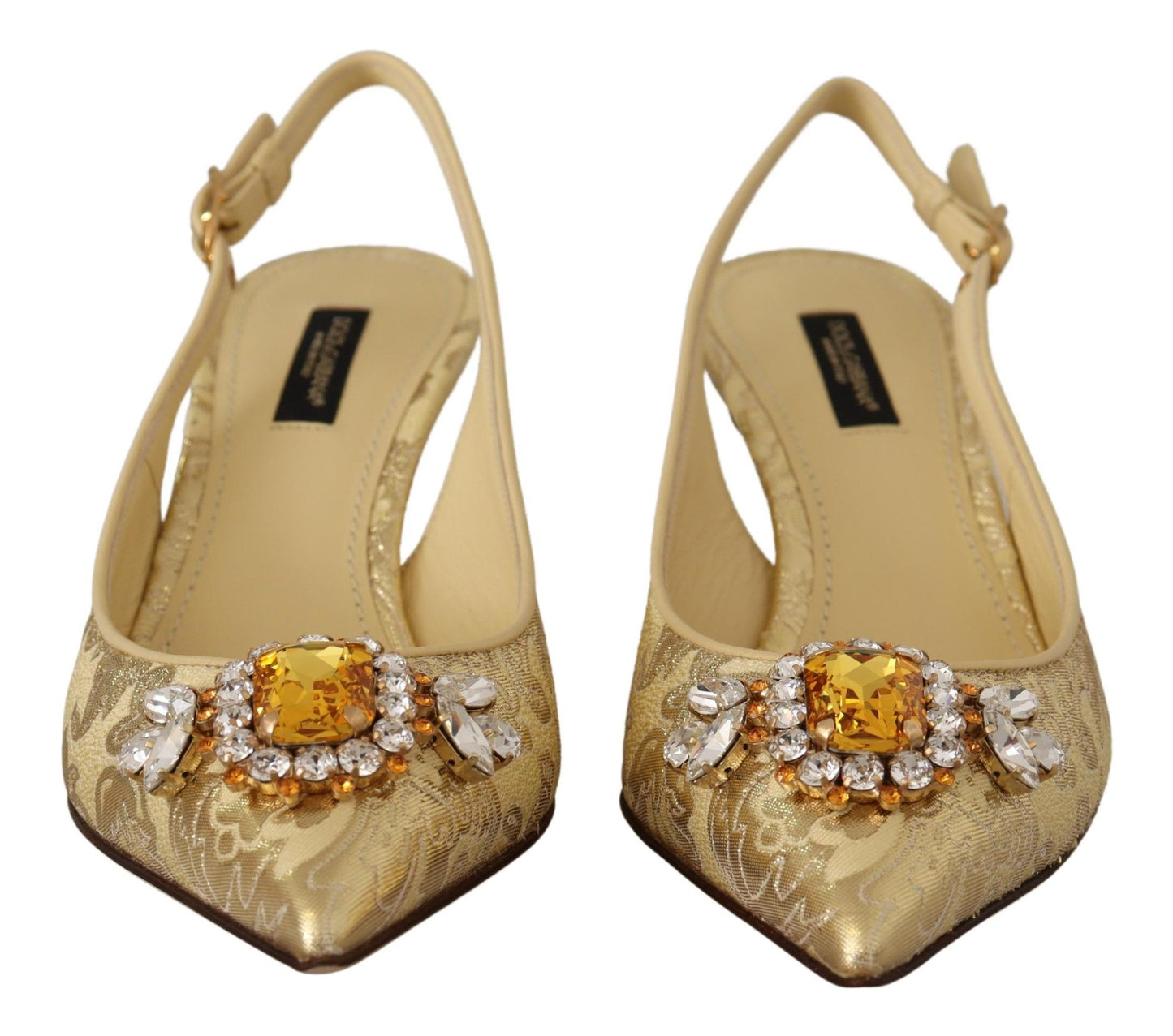 Dolce &amp; Gabbana Gold Kristall Slingbacks Pumps Heels Schuhe