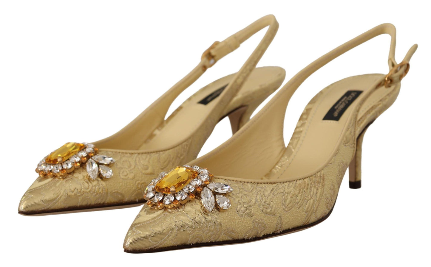 Dolce &amp; Gabbana Gold Kristall Slingbacks Pumps Heels Schuhe