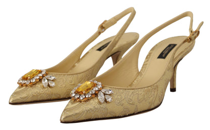Dolce &amp; Gabbana Gold Kristall Slingbacks Pumps Heels Schuhe