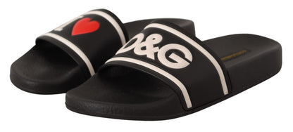 Dolce &amp; Gabbana – I Love D&amp;G – Slides-Sandalen aus schwarzem Leder