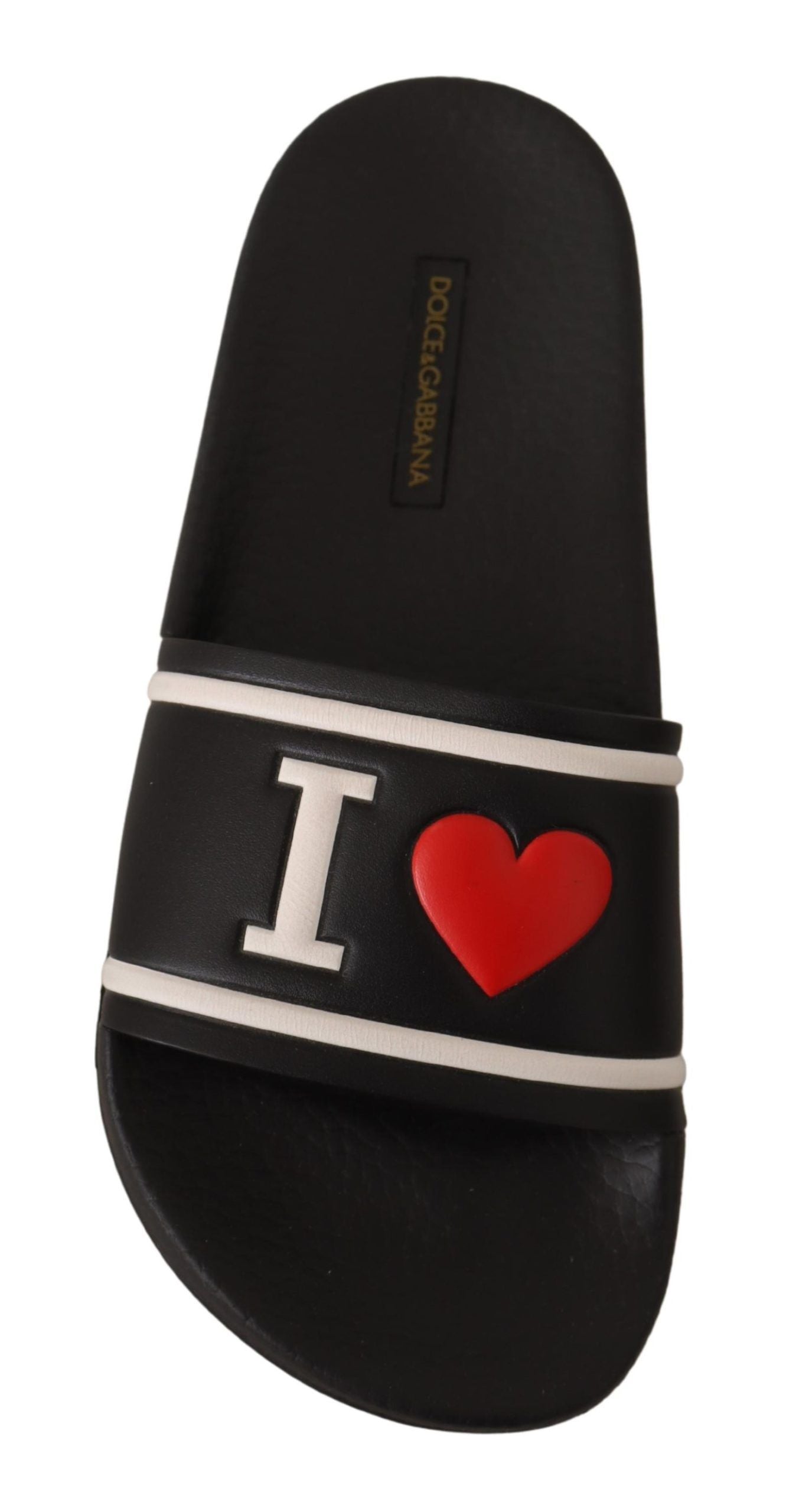 Dolce &amp; Gabbana – I Love D&amp;G – Slides-Sandalen aus schwarzem Leder