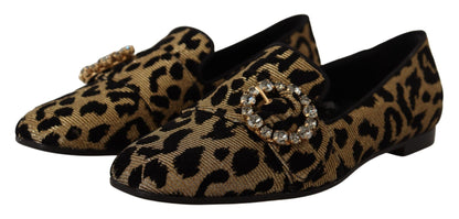 Dolce &amp; Gabbana – Loafer-Schuhe mit goldenem Leopardenmuster und Kristallen