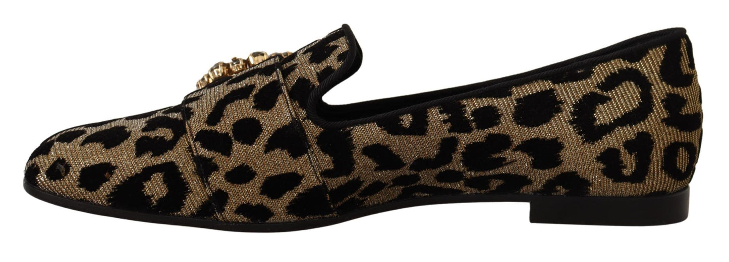 Dolce &amp; Gabbana – Loafer-Schuhe mit goldenem Leopardenmuster und Kristallen