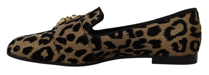 Dolce &amp; Gabbana – Loafer-Schuhe mit goldenem Leopardenmuster und Kristallen