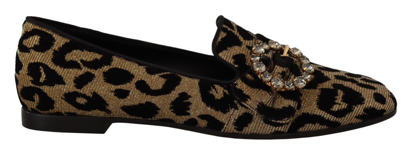 Dolce &amp; Gabbana – Loafer-Schuhe mit goldenem Leopardenmuster und Kristallen