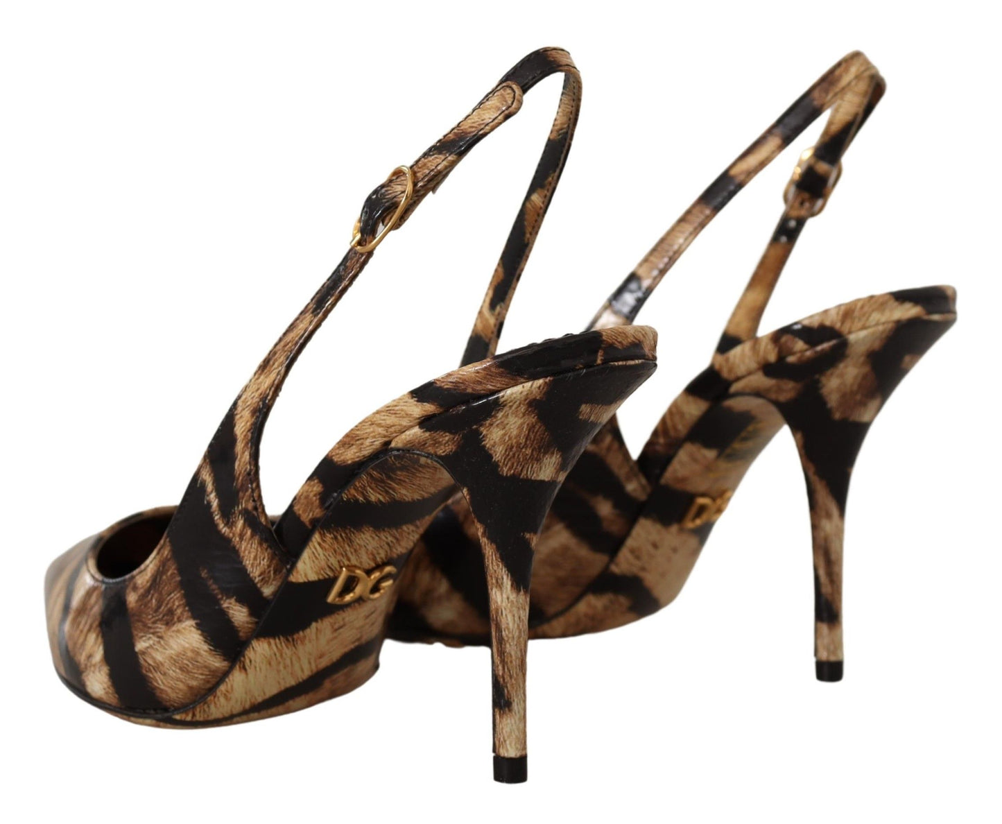Dolce &amp; Gabbana – Slingbacks aus Leder in Braun mit Tiger-Print