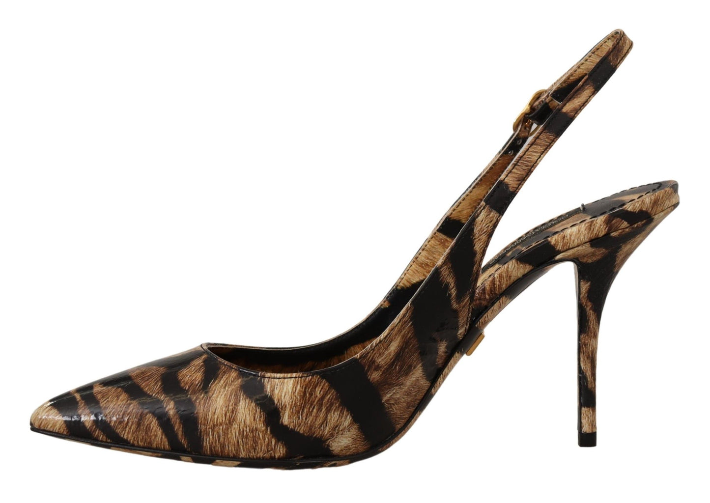 Dolce &amp; Gabbana – Slingbacks aus Leder in Braun mit Tiger-Print