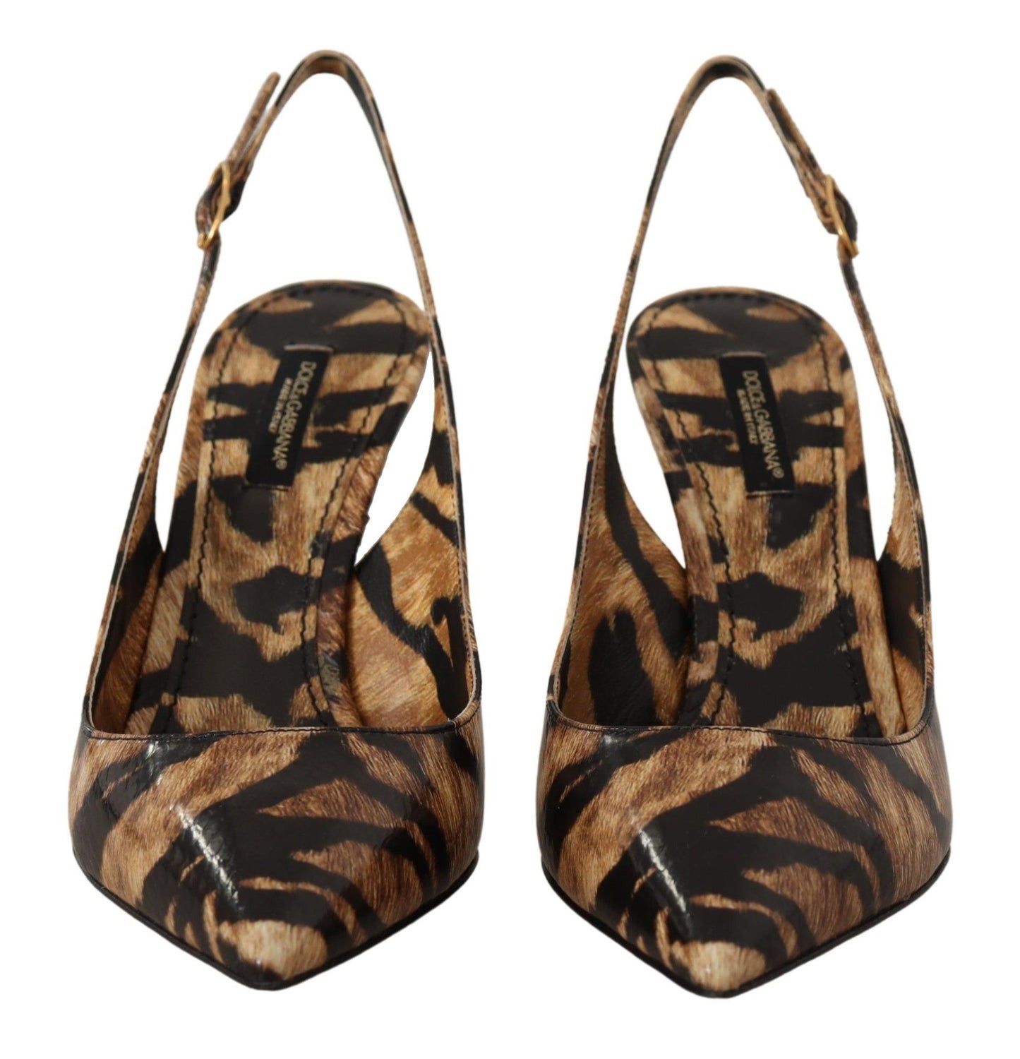 Dolce &amp; Gabbana – Slingbacks aus Leder in Braun mit Tiger-Print