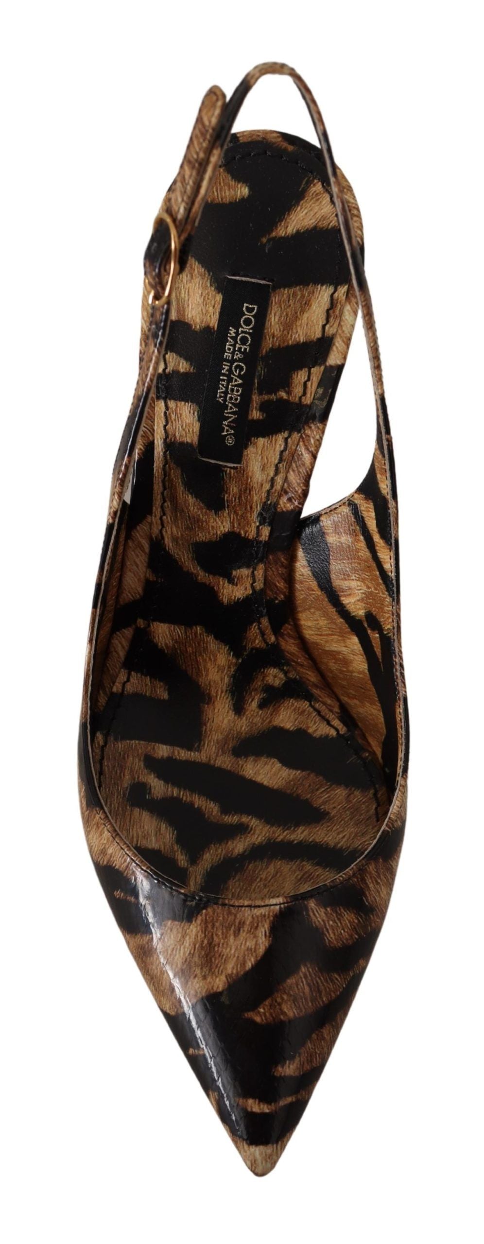 Dolce &amp; Gabbana – Slingbacks aus Leder in Braun mit Tiger-Print
