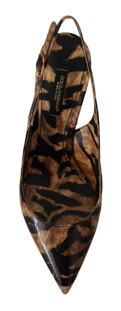 Dolce &amp; Gabbana – Slingbacks aus Leder in Braun mit Tiger-Print