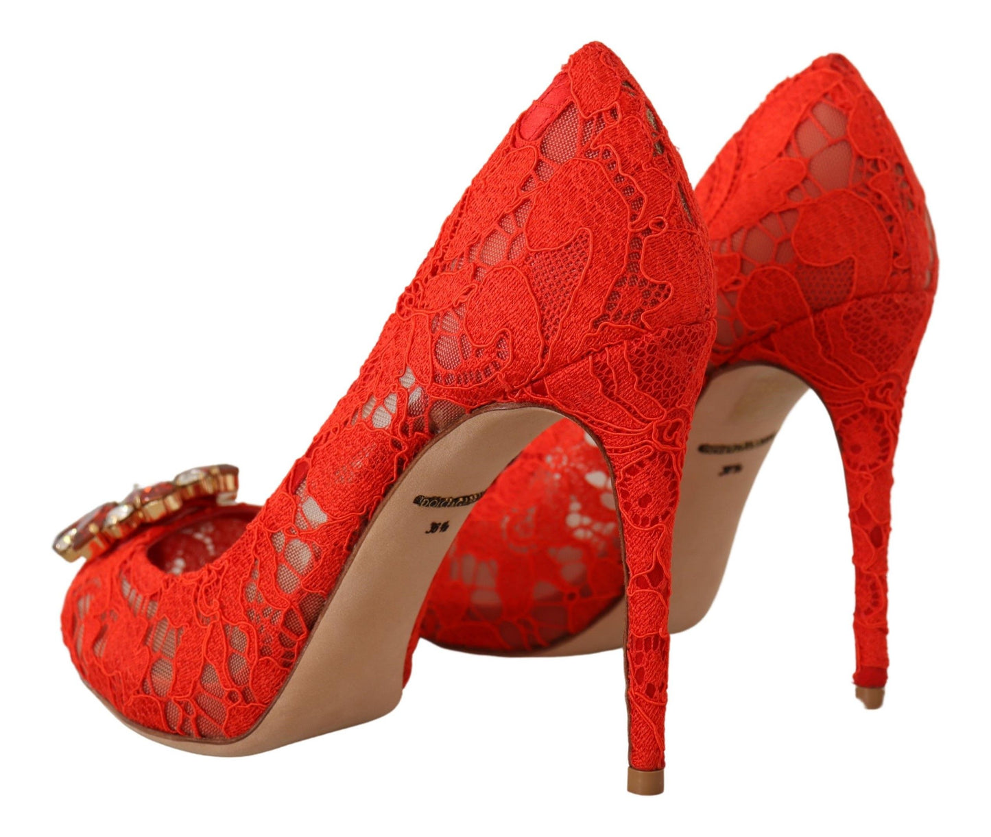 Dolce &amp; Gabbana Rote Taormina-Pumps mit Spitzen- und Kristallabsatz