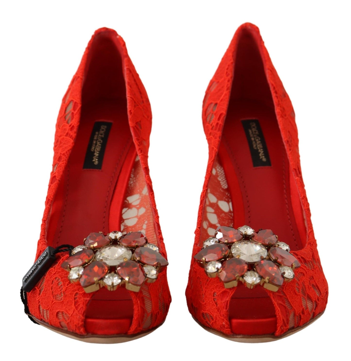 Dolce &amp; Gabbana Rote Taormina-Pumps mit Spitzen- und Kristallabsatz