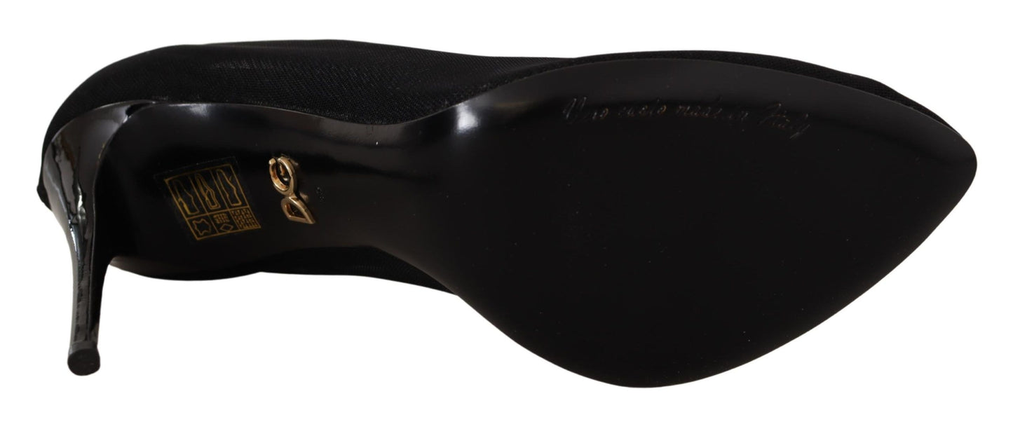 Dolce &amp; Gabbana Schwarze Stretch-Stiefel aus Tüll