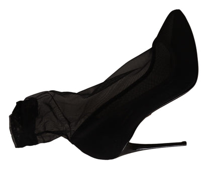 Dolce &amp; Gabbana Schwarze Stretch-Stiefel aus Tüll