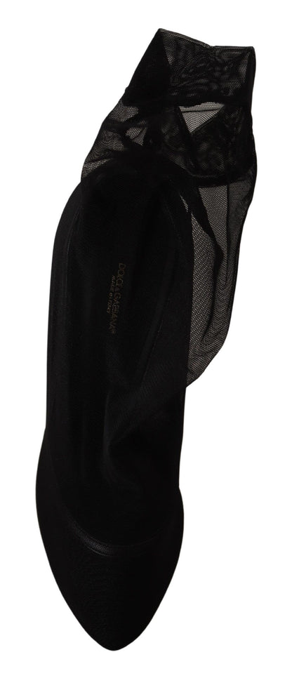 Dolce &amp; Gabbana – Schwarze Stretch-Tüll-Stretch-Stiefel