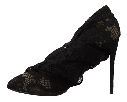 Dolce &amp; Gabbana Schwarze Stretch-Socken Taormina Spitzenstiefel Schuhe