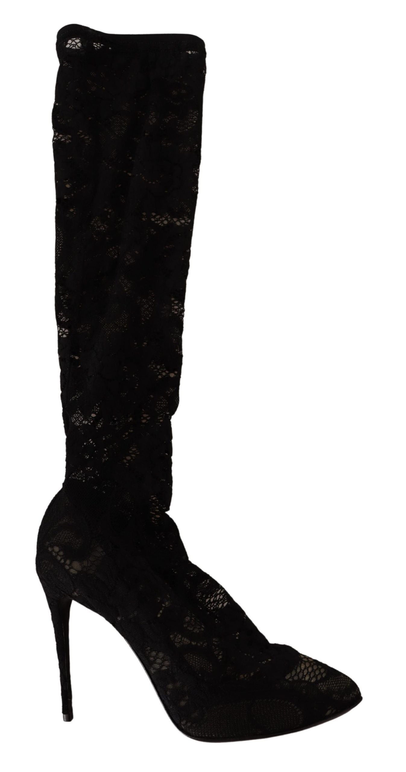 Dolce &amp; Gabbana Schwarze Stretch-Socken Taormina Spitzenstiefel Schuhe