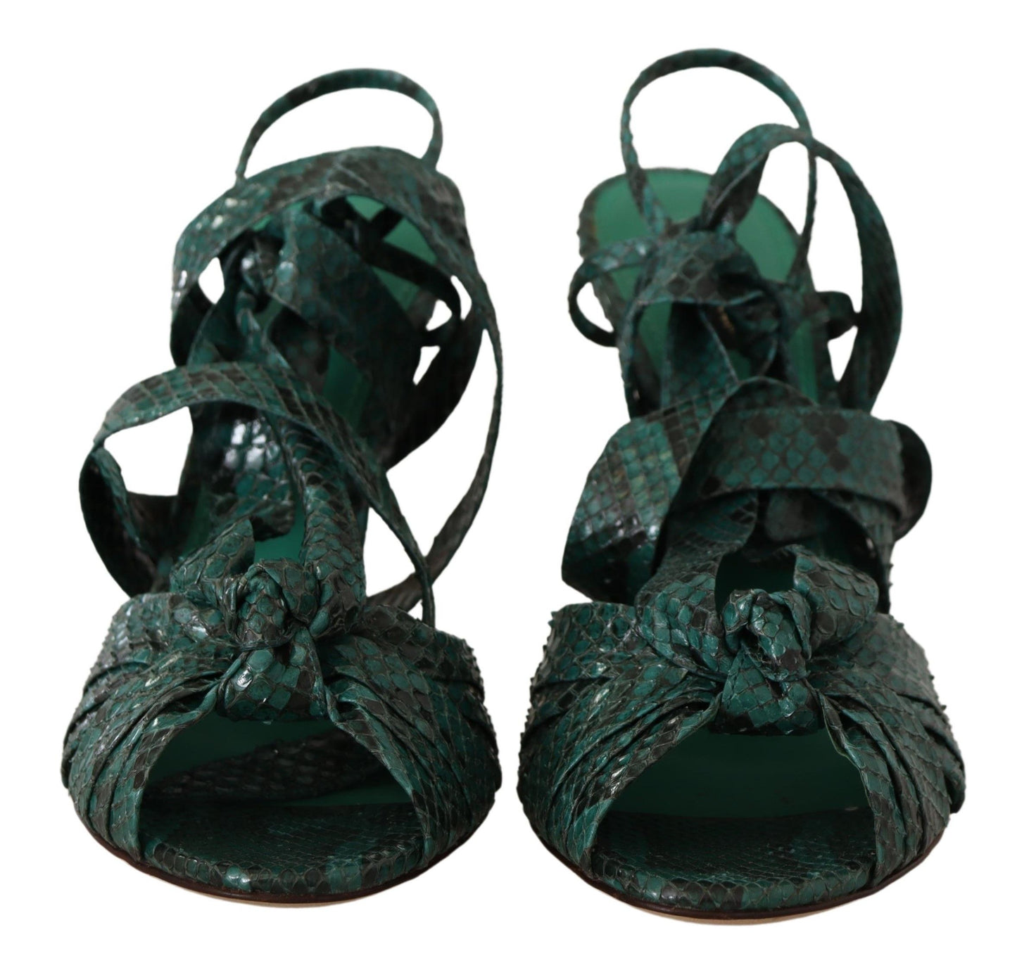 Dolce &amp; Gabbana Grüne Python-Riemensandalen mit Absatz
